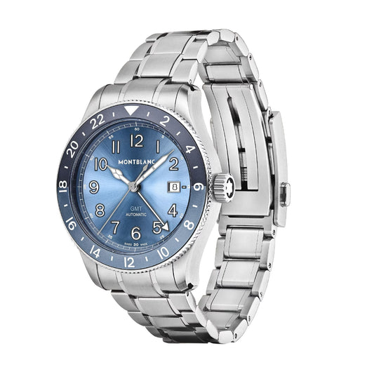 Orologio Montblanc 1858 GMT 0 Oxygen in acciaio e azzurro MISURA UNICA