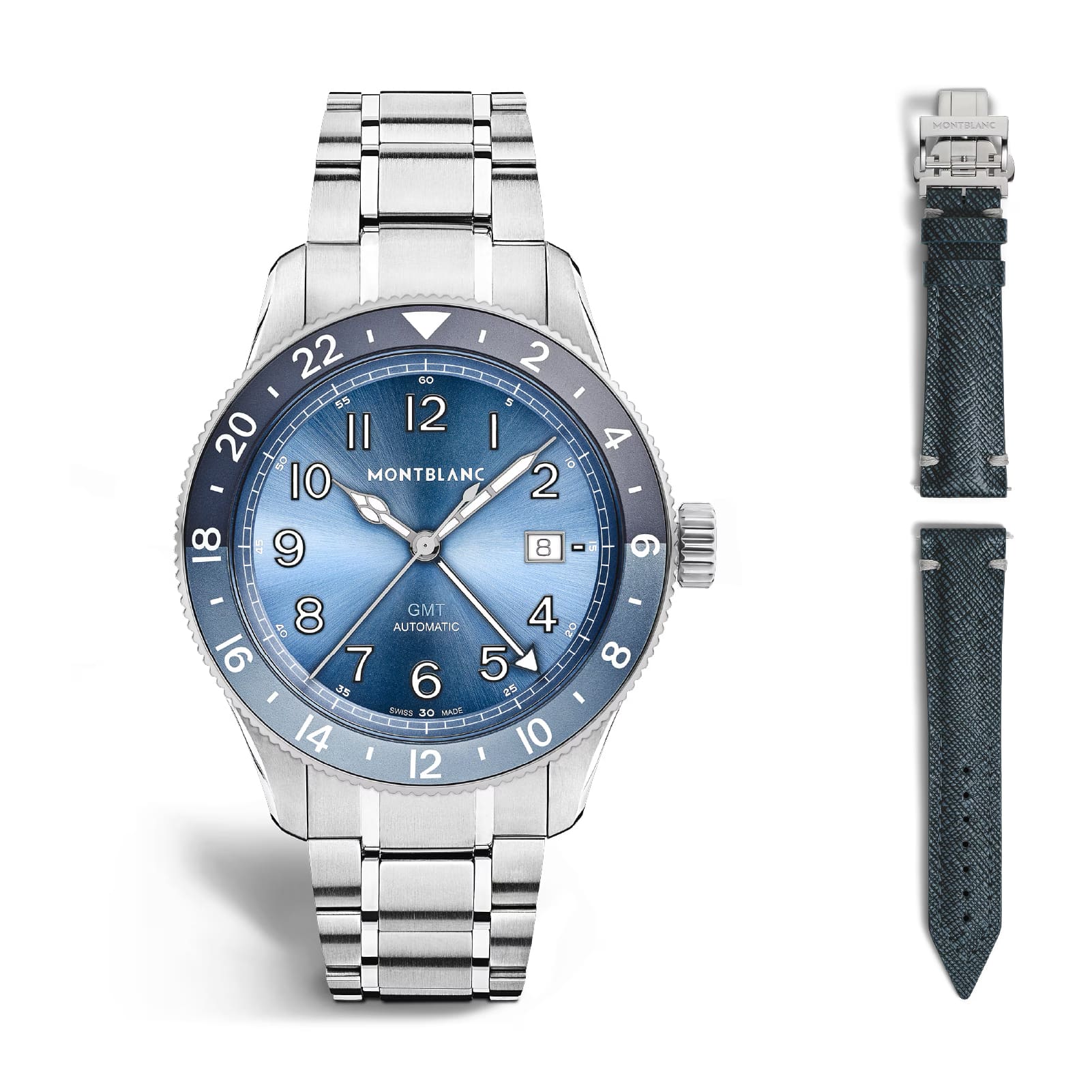 Orologio Montblanc 1858 GMT 0 Oxygen in acciaio e azzurro MISURA UNICA