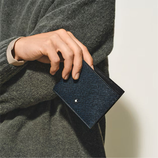 Portafoglio Montblanc pelle sartoriale goffrata blu e nero MISURA UNICA