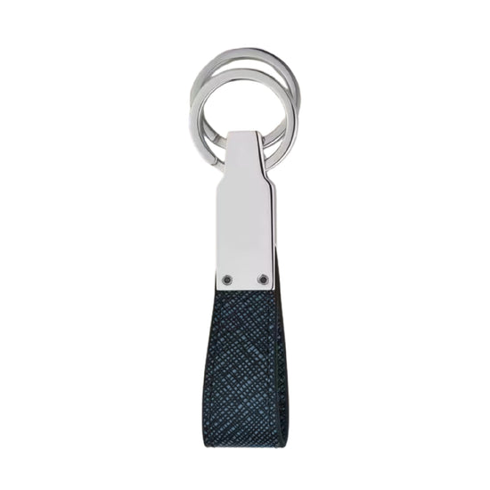Portachiavi con anello Montblanc pelle sartoriale colore blu MISURA UNICA