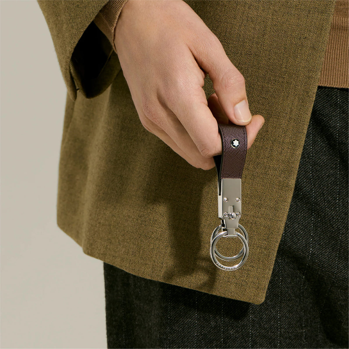 Portachiavi Montblanc in pelle sartorial color ebano MISURA UNICA