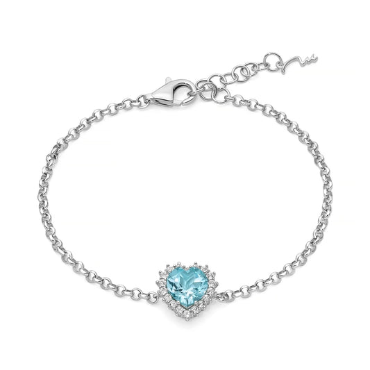 Bracciale Miluna argento cuore medio topazio azzurro e bianco Regolabile 16,5-19,5 cm