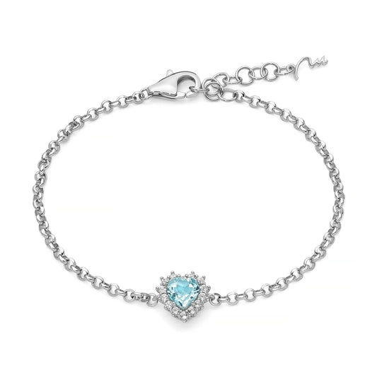 Bracciale Miluna argento cuore piccolo topazio azzurro bianco Regolabile 16,5-19,5 cm