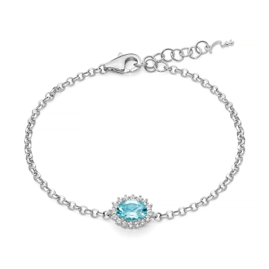 Bracciale Miluna in argento con topazio azzurro e bianco Regolabile 16,5-19,5 cm