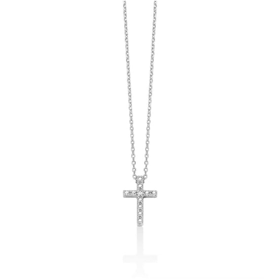 Collana catena Miluna in oro bianco con diamanti croce MISURA UNICA