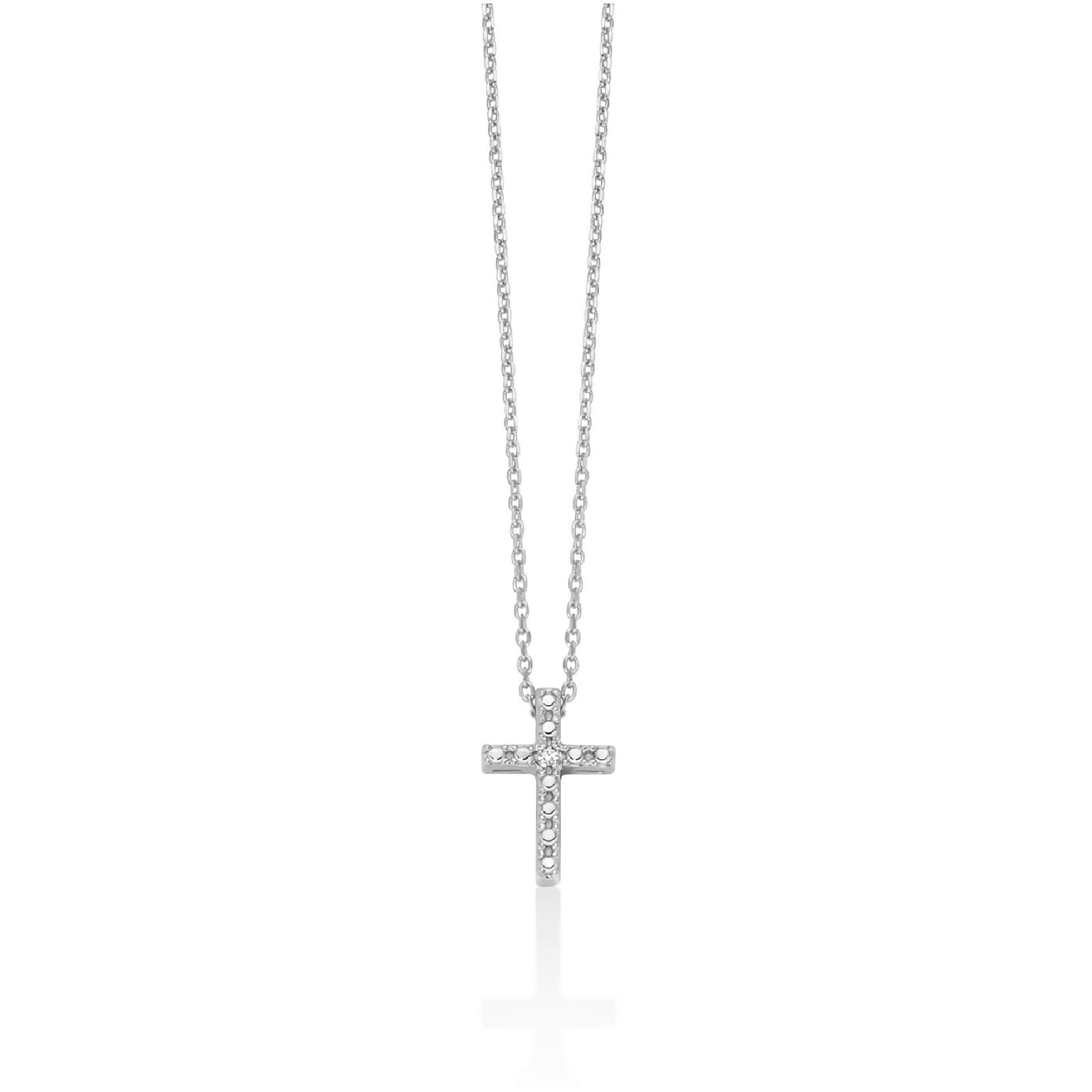 Collana catena Miluna in oro bianco con diamanti croce MISURA UNICA