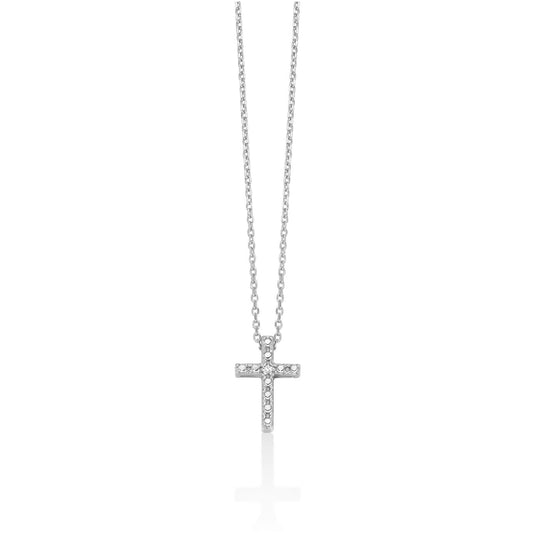 Collana catena Miluna in oro bianco con diamanti croce MISURA UNICA