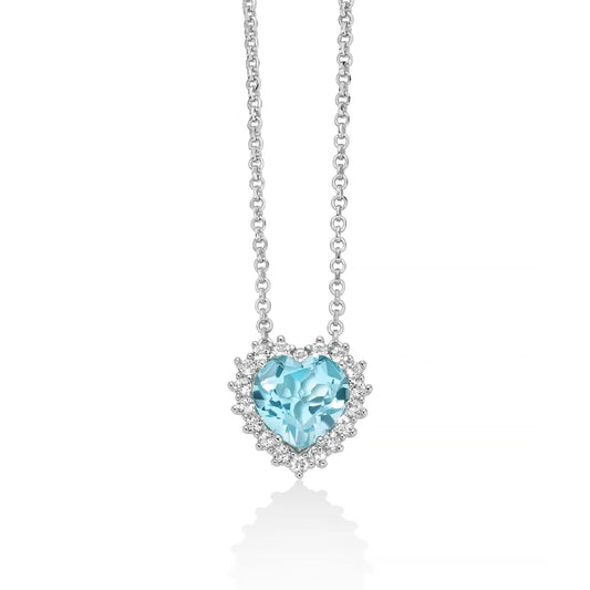 Collana Miluna argento cuore medio topazio azzurro e bianco MISURA UNICA