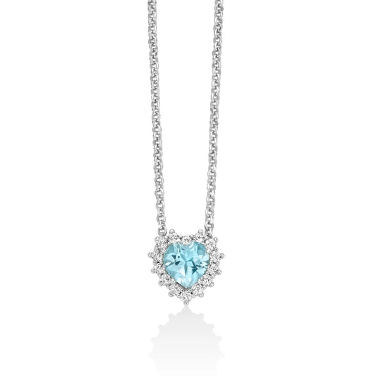Collana Miluna argento cuore piccolo topazio azzurro e bianco MISURA UNICA