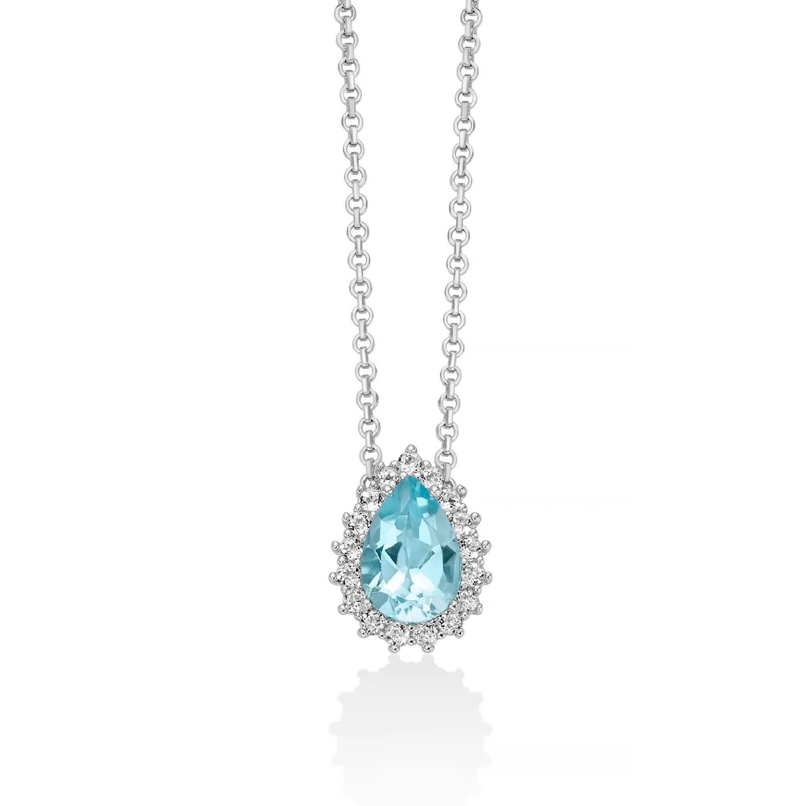 Collana Miluna in argento goccia di topazio azzurro e bianco MISURA UNICA