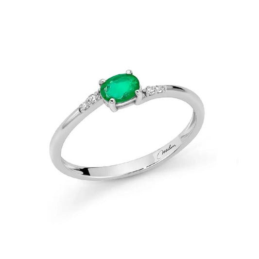 Anello Miluna in oro bianco con smeraldo ovale e diamanti SU MISURA