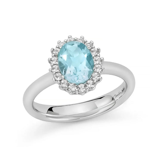 Anello Miluna in argento con topazio azzurro e bianco 14