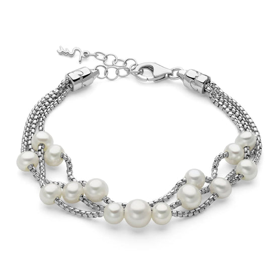 Bracciale Miluna Miss Italia in argento a tre fili con perle Regolabile 16,5-19,5 cm