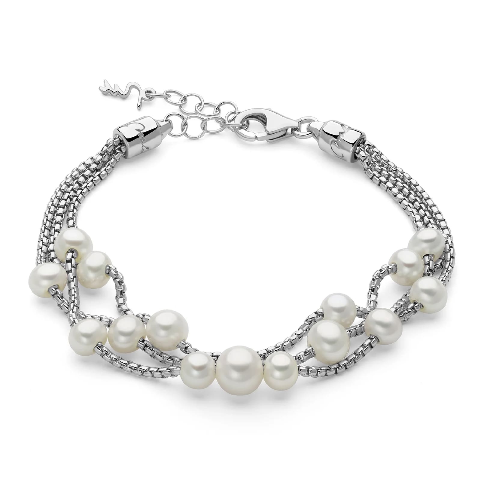 Bracciale Miluna Miss Italia in argento a tre fili con perle Regolabile 16,5-19,5 cm