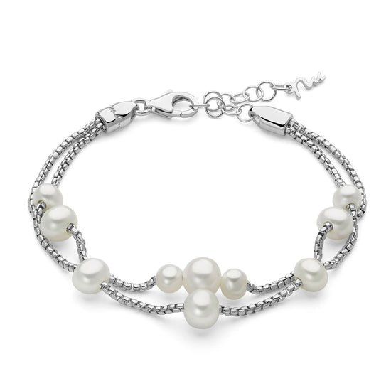 Bracciale Miluna Miss Italia in argento a due fili con perle Regolabile 16,5-19,5 cm
