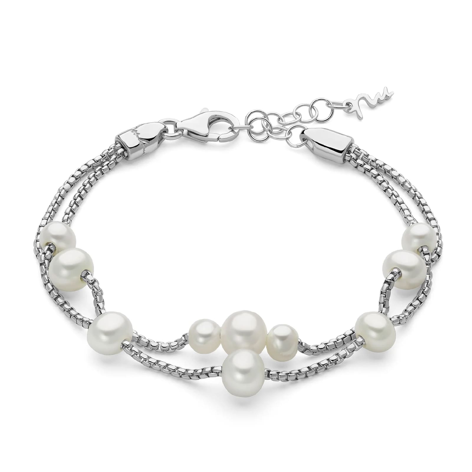 Bracciale Miluna Miss Italia in argento a due fili con perle Regolabile 16,5-19,5 cm