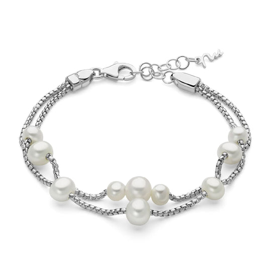 Bracciale Miluna Miss Italia in argento a due fili con perle Regolabile 16,5-19,5 cm