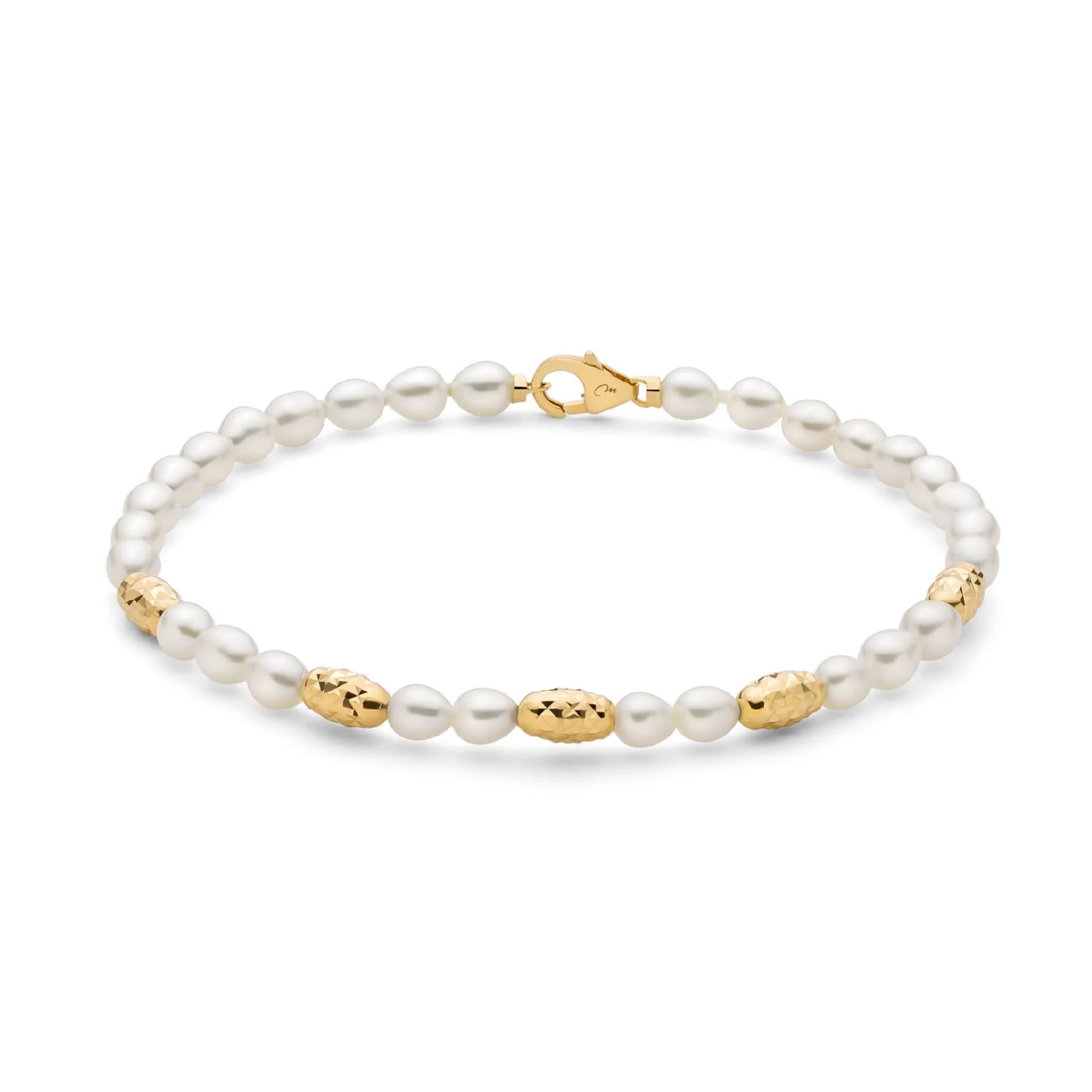 Bracciale di perle Miluna argento dorato sfere diamantate
