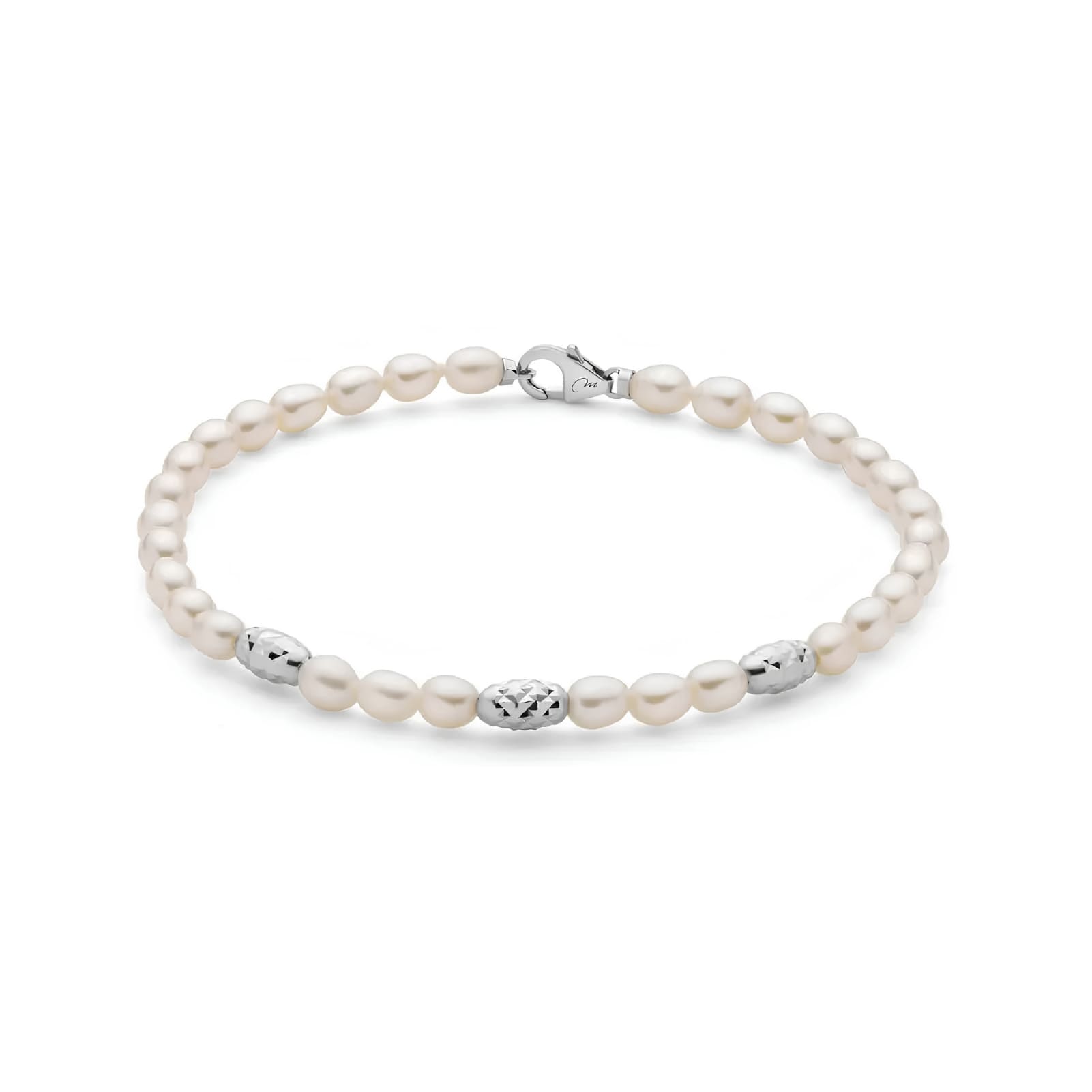 Bracciale di perle Miluna argento con 3 sfere diamantate