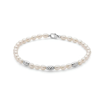 Bracciale di perle Miluna argento con 3 sfere diamantate 18 cm