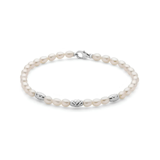 Bracciale di perle Miluna argento con 3 sfere diamantate 18 cm