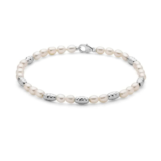 Bracciale di perle Miluna argento sfere diamantate 18 cm