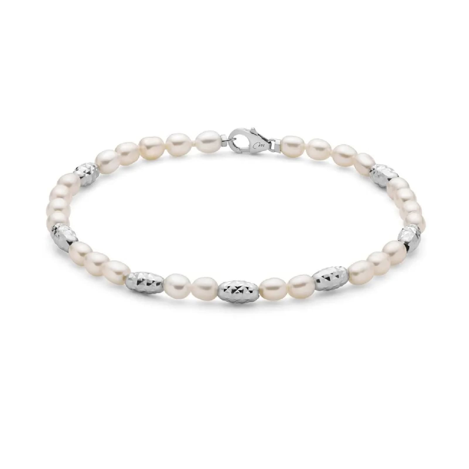 Bracciale di perle Miluna argento sfere diamantate 18 cm
