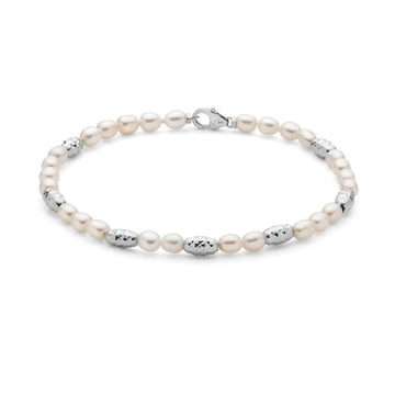Bracciale di perle Miluna argento sfere diamantate 18 cm