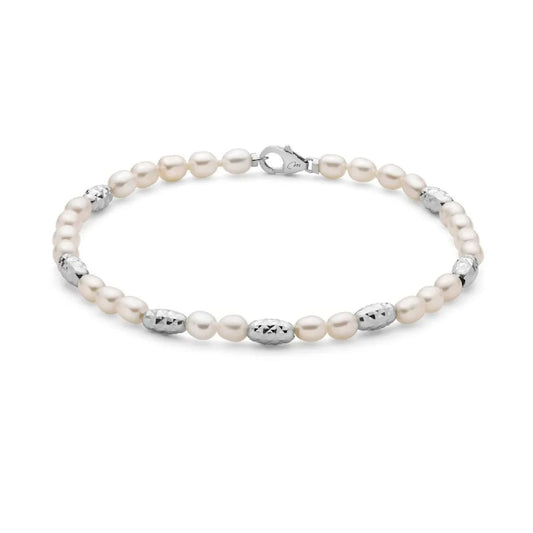 Bracciale di perle Miluna argento sfere diamantate 18 cm