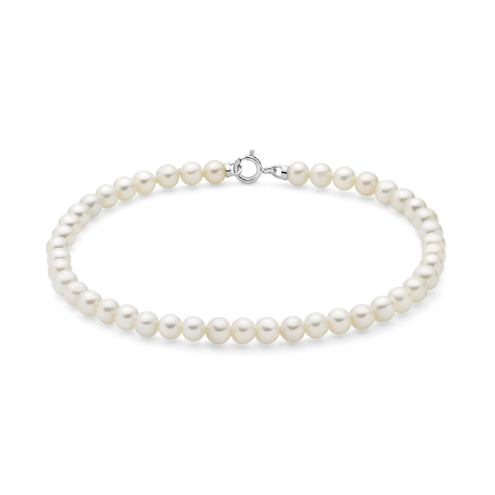 Bracciale di perle Miluna in oro bianco perle da 4-4,5 mm 17 cm