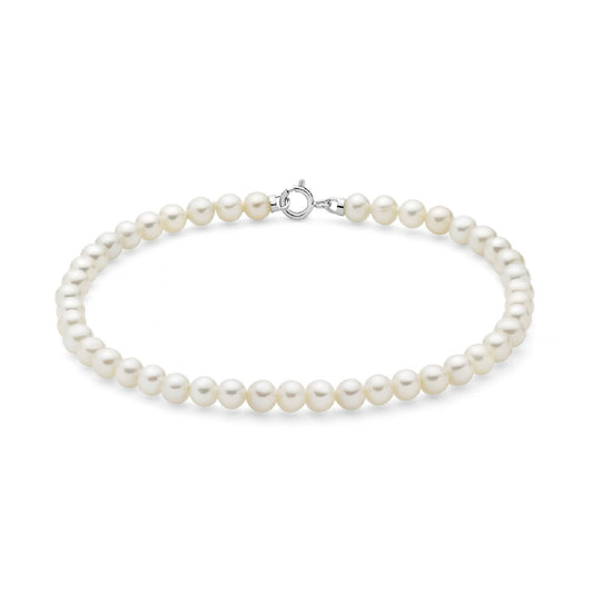 Bracciale di perle Miluna in oro bianco perle da 4-4,5 mm 17 cm