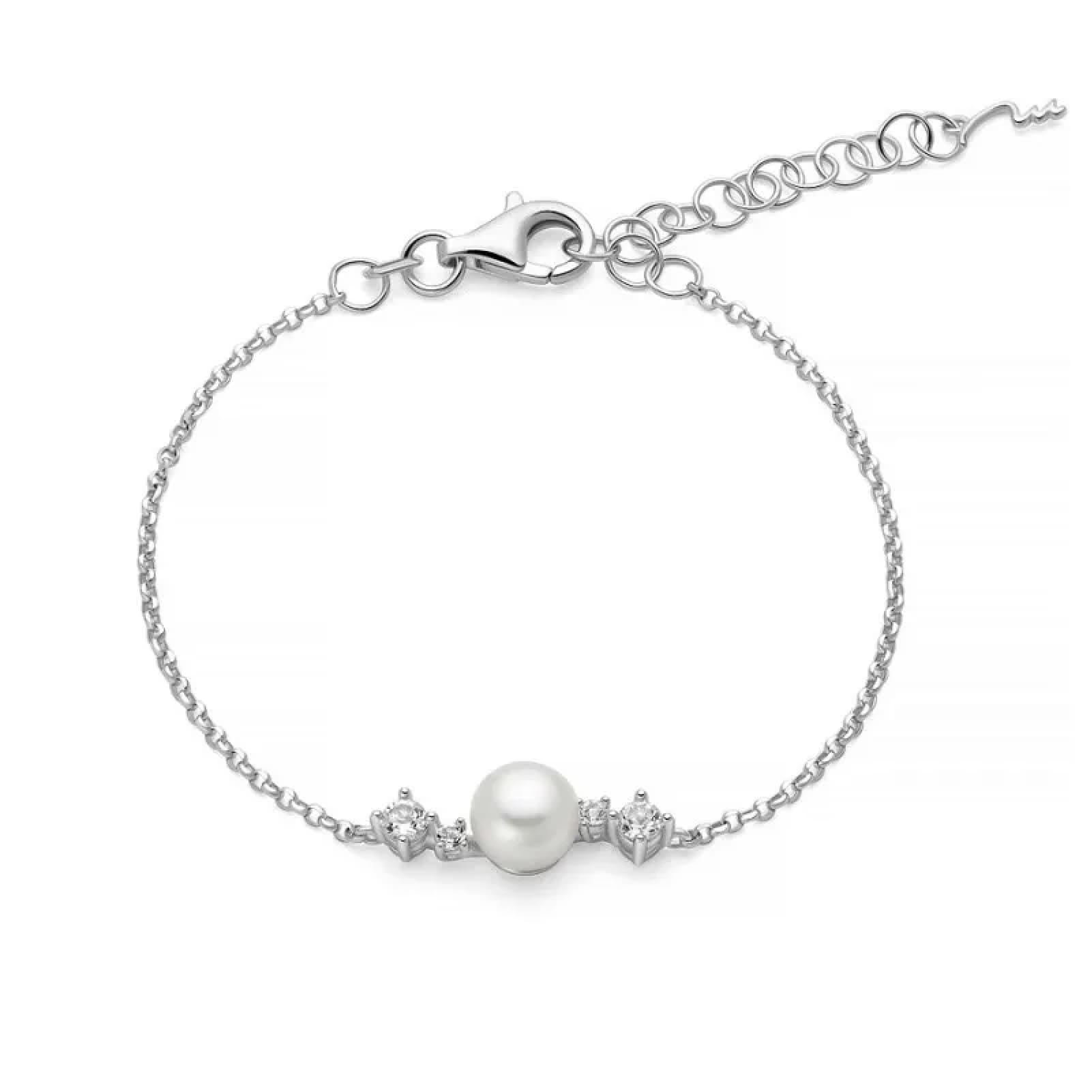 Bracciale catena Miluna in argento con perla e topazi 0,26 ct