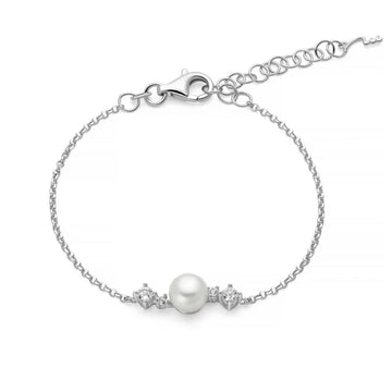 Bracciale catena Miluna in argento con perla e topazi 0,26 ct 19,5 cm