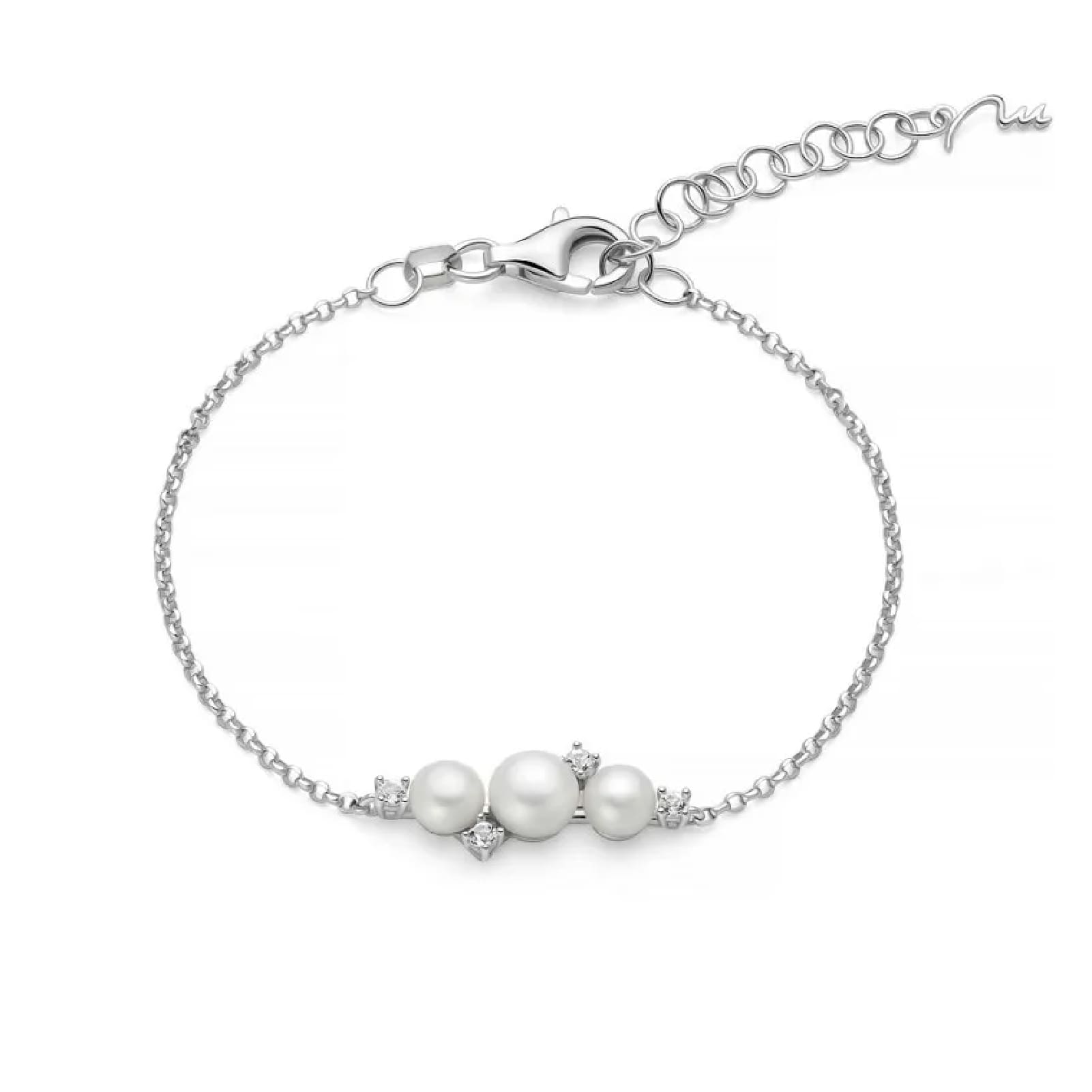 Bracciale catena Miluna in argento con perle e topazi 0,16 ct