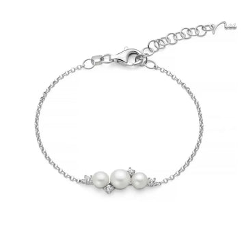 Bracciale catena Miluna in argento con perle e topazi 0,16 ct 19,5 cm