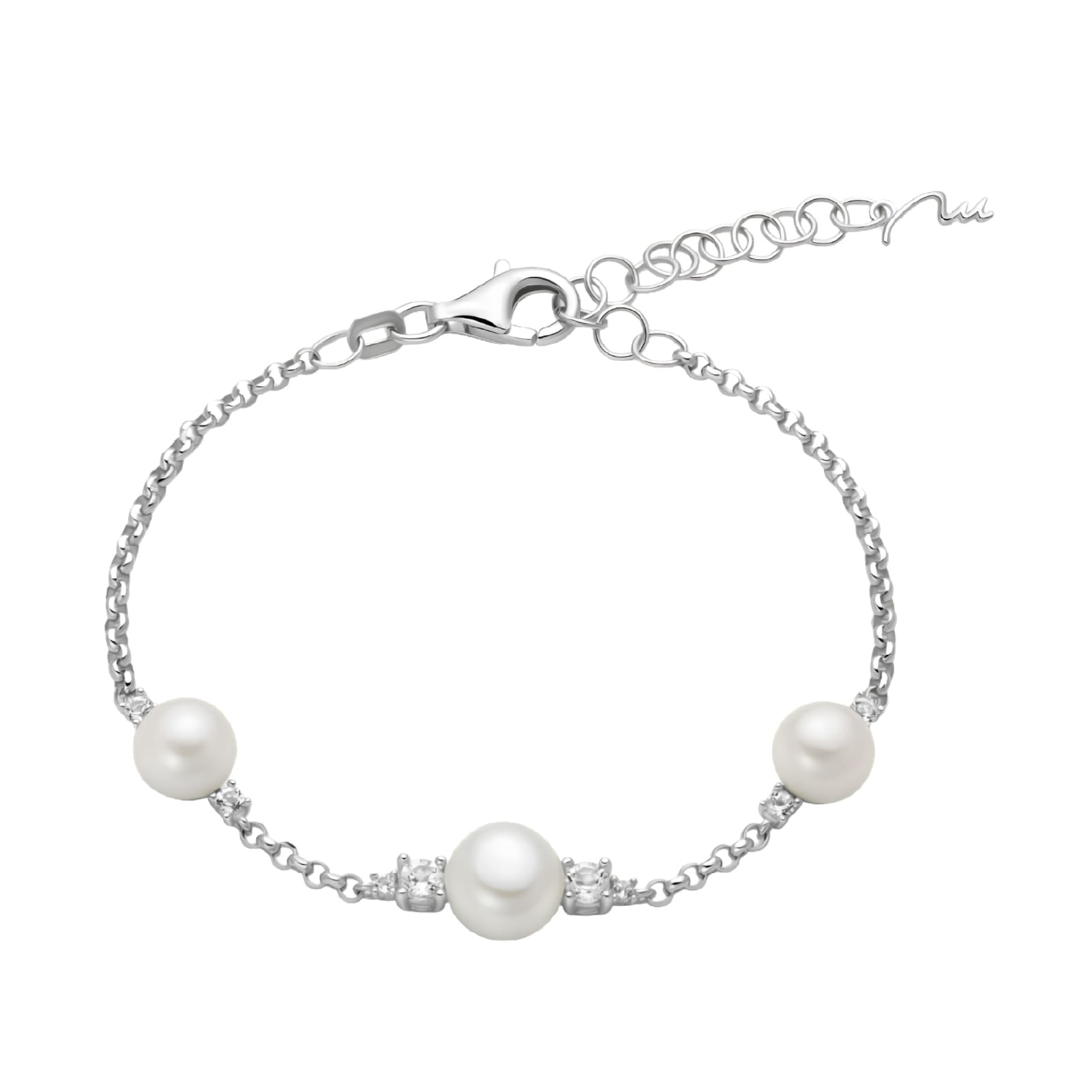 Bracciale catena Miluna in argento con perle e topazi 0,46 ct