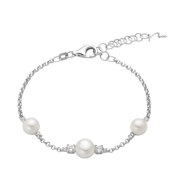 Bracciale catena Miluna in argento con perle e topazi 0,46 ct 19,5 cm