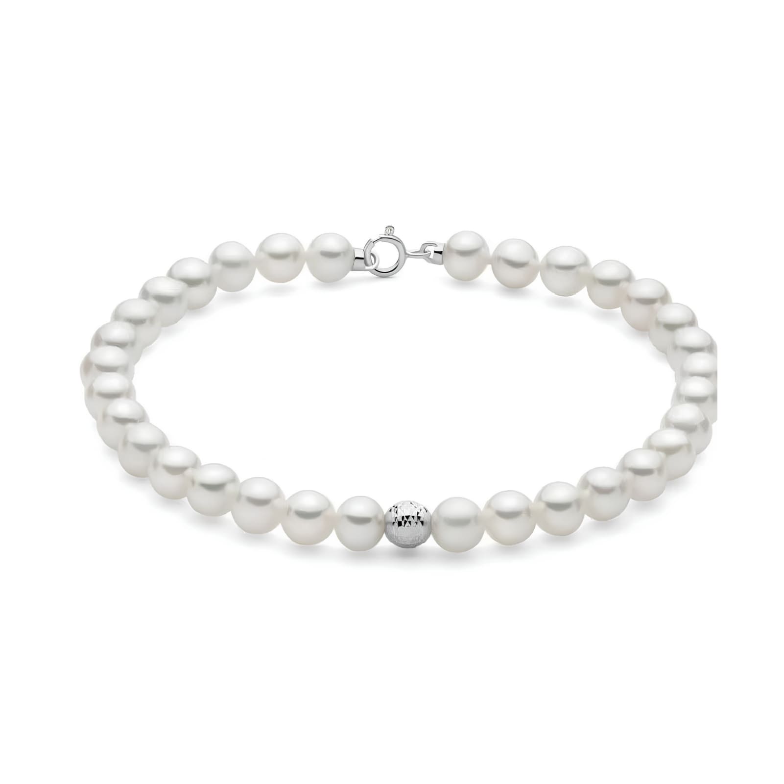 Bracciale di perle Miluna oro bianco sfera diamantata