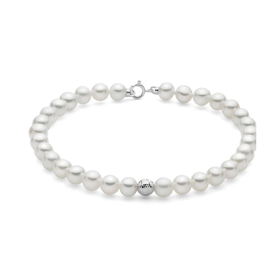Bracciale di perle Miluna oro bianco sfera diamantata 18 cm