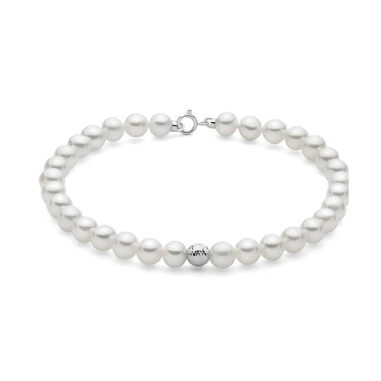 Bracciale di perle Miluna oro bianco sfera diamantata 18 cm