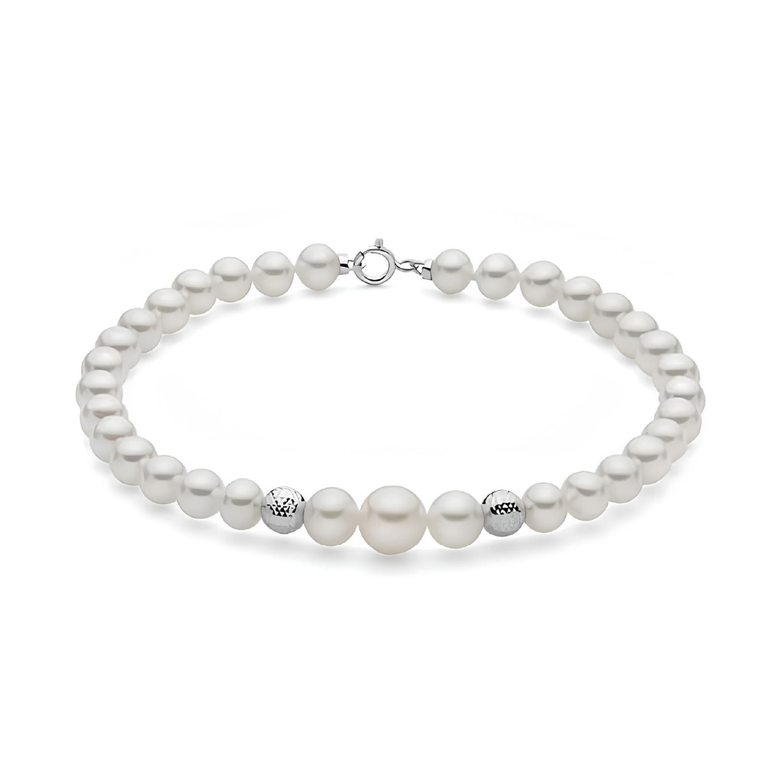 Bracciale di perle Miluna oro bianco sfere diamantate