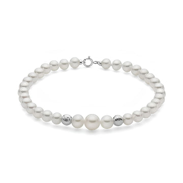 Bracciale di perle Miluna oro bianco sfere diamantate 18 cm