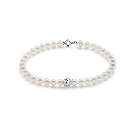 Bracciale di perle Miluna oro bianco sfera diamantata 18 cm