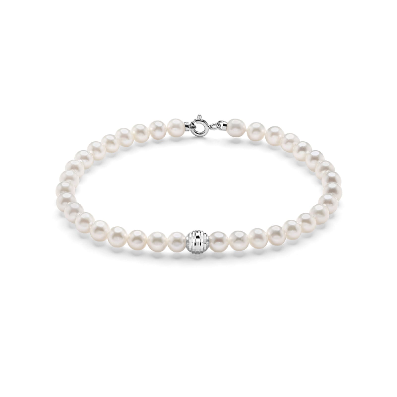 Bracciale di perle Miluna oro bianco sfera diamantata 18 cm
