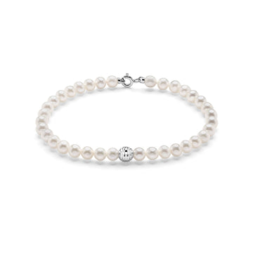Bracciale di perle Miluna oro bianco sfera diamantata 18 cm