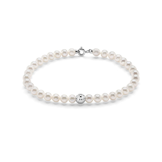 Bracciale di perle Miluna oro bianco sfera diamantata 18 cm