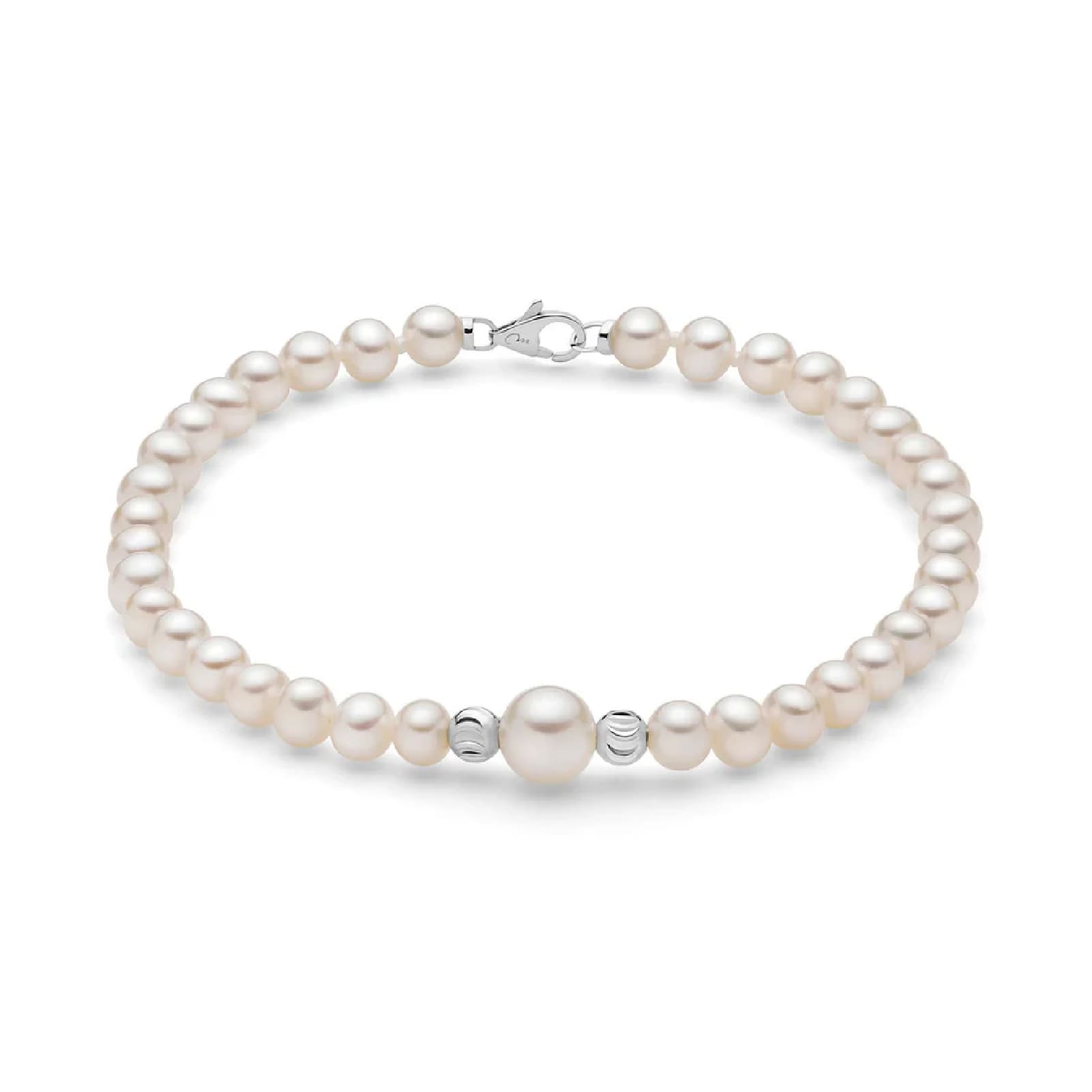 Bracciale di perle Miluna oro bianco due sfere diamantate