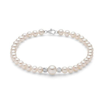 Bracciale di perle Miluna oro bianco due sfere diamantate 18 cm