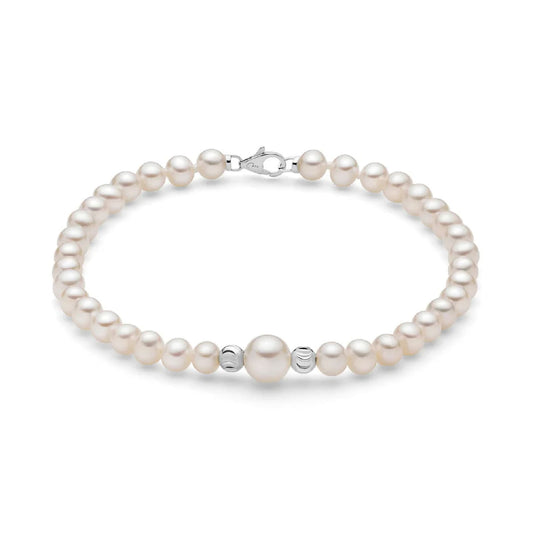 Bracciale di perle Miluna oro bianco due sfere diamantate 18 cm