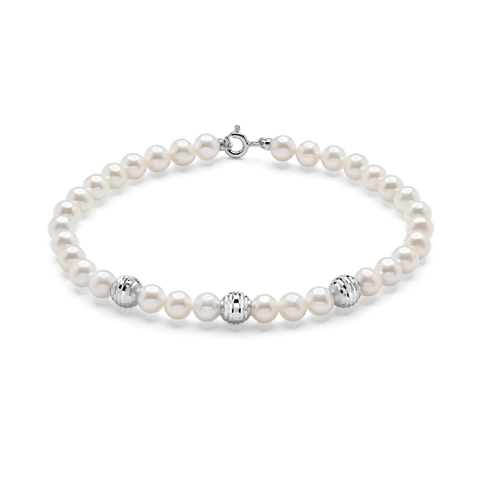 Bracciale di perle Miluna oro bianco con 3 sfere diamantate